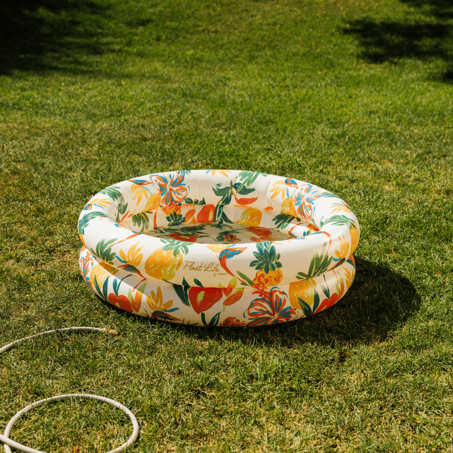 Float Life by Funboy Inflatable Round 2-Ring Pool, Tropical Paradise, 48" Diameter, Children 6+
