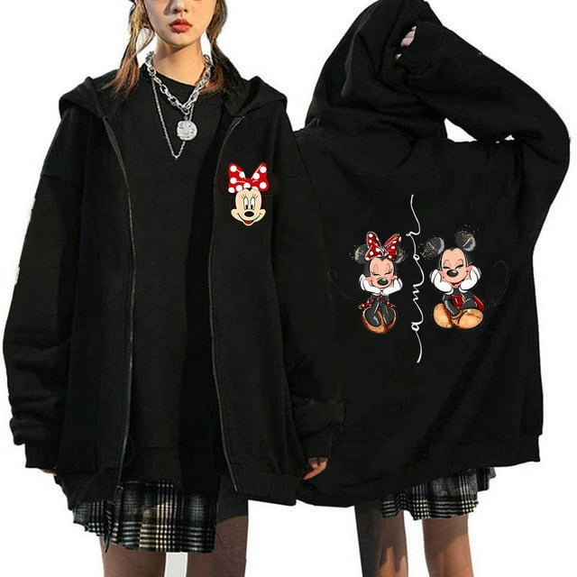 Chandails en Molleton à Fermeture Éclair Mickey Mouse Disney Chandails à Capuchon Harajuku Femmes Mode Urbaine Unisexe