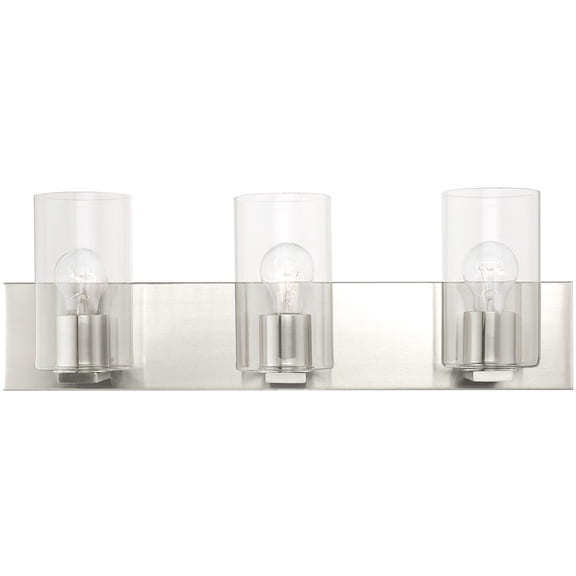 15 inch 3 Light Brushed Nickel Bathroom Vanity light fixture with Clear Glass Shade