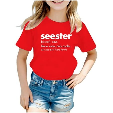 

Girls Shirts Fashion Children Kids Summer Short Sleeve Letter Printed Blouse Casual Tunic Clothes Long Sleeve Workout Tops 7-8 Years