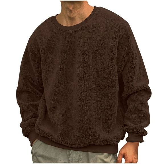 BSDJILFG Fuzzy Sweatshirts for Men Big and Tall Shirts Long Sleeve Warm Winter Crew Neck Pullover Tops,Sizes S-5XL