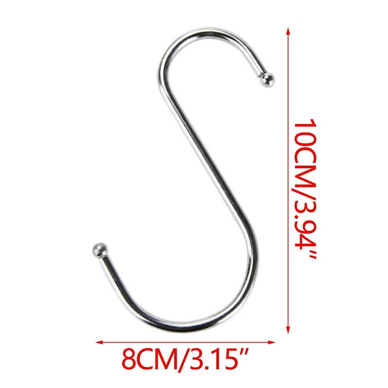 Stainless Steel S Hooks - 5 Pack, Heavy Duty Kitchen Pot & Pan Hangers, Closet Organizer Hooks for Clothes, Belts, Ties - Rustproof Metal Storage Hooks for Shelves, Racks - 100mm (4 Inch)