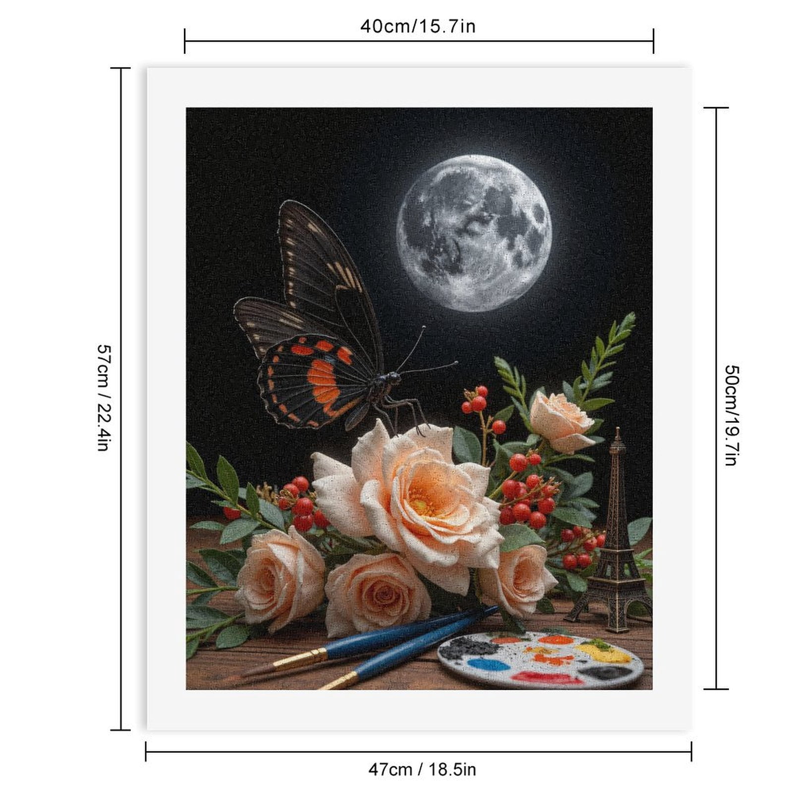Paint By Numbers Kit for Adults Beginner - Moonlit Butterfly Rose Eiffel Art DIY Canvas Painting Kits for Adults, Frameless Paint By Number for Adults for Home Wall Decor 16x20 Inch