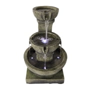 Willwolf 3-Tiered Water Fountain with Flat Bottom,Outdoor Fountain with LED Lights,Modern Fountain for Garden Porch and Patio,Resin Waterfall Fountain