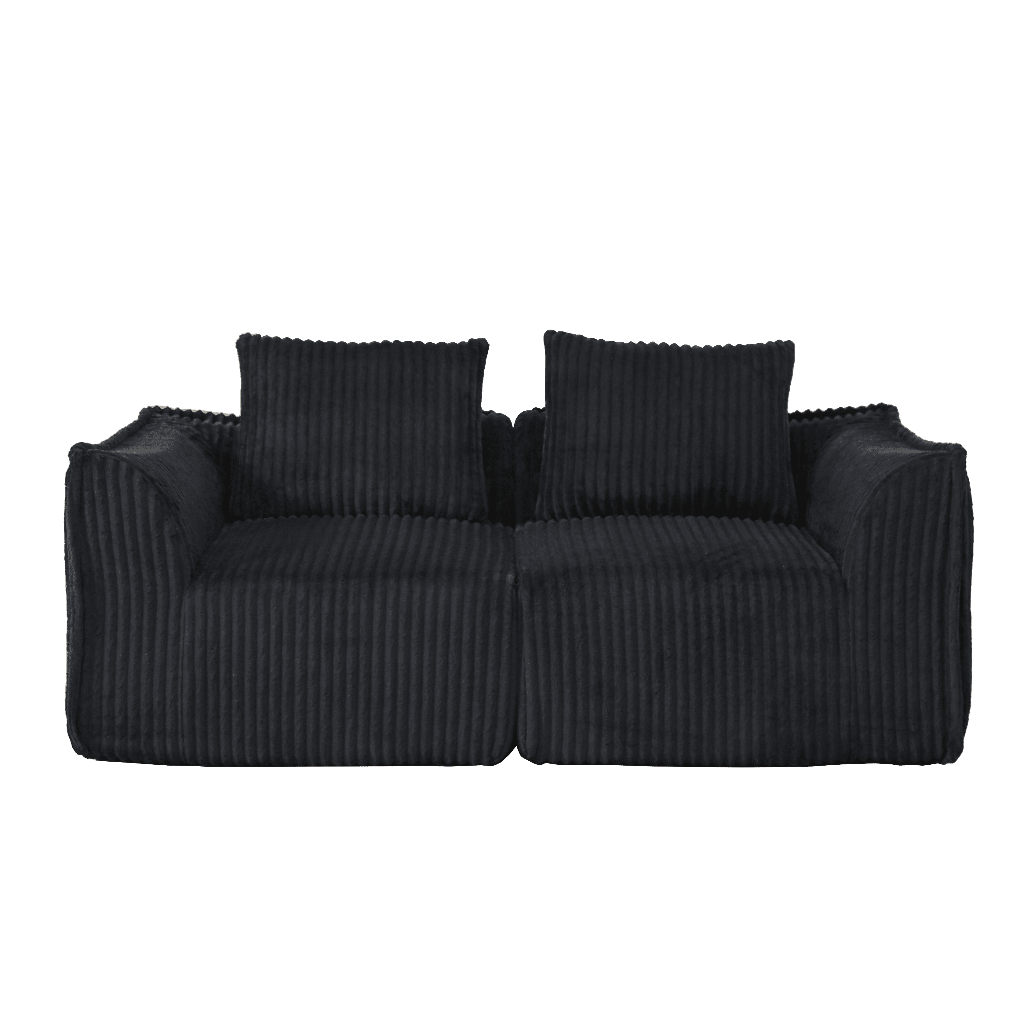 Leumius Corduroy Sofa for Living Room, Boneless Loveseat Couch with Gently Sloped Backrest and 2 Pillows,No Assembly,Black(2 Seat)