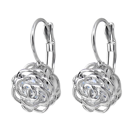 DESIGNICE 18K White Gold Plated Earrings for Women,Leverback Rose Drop Earrings,Silver Hypoallergenic Earrings,Jewelry Gifts for Women