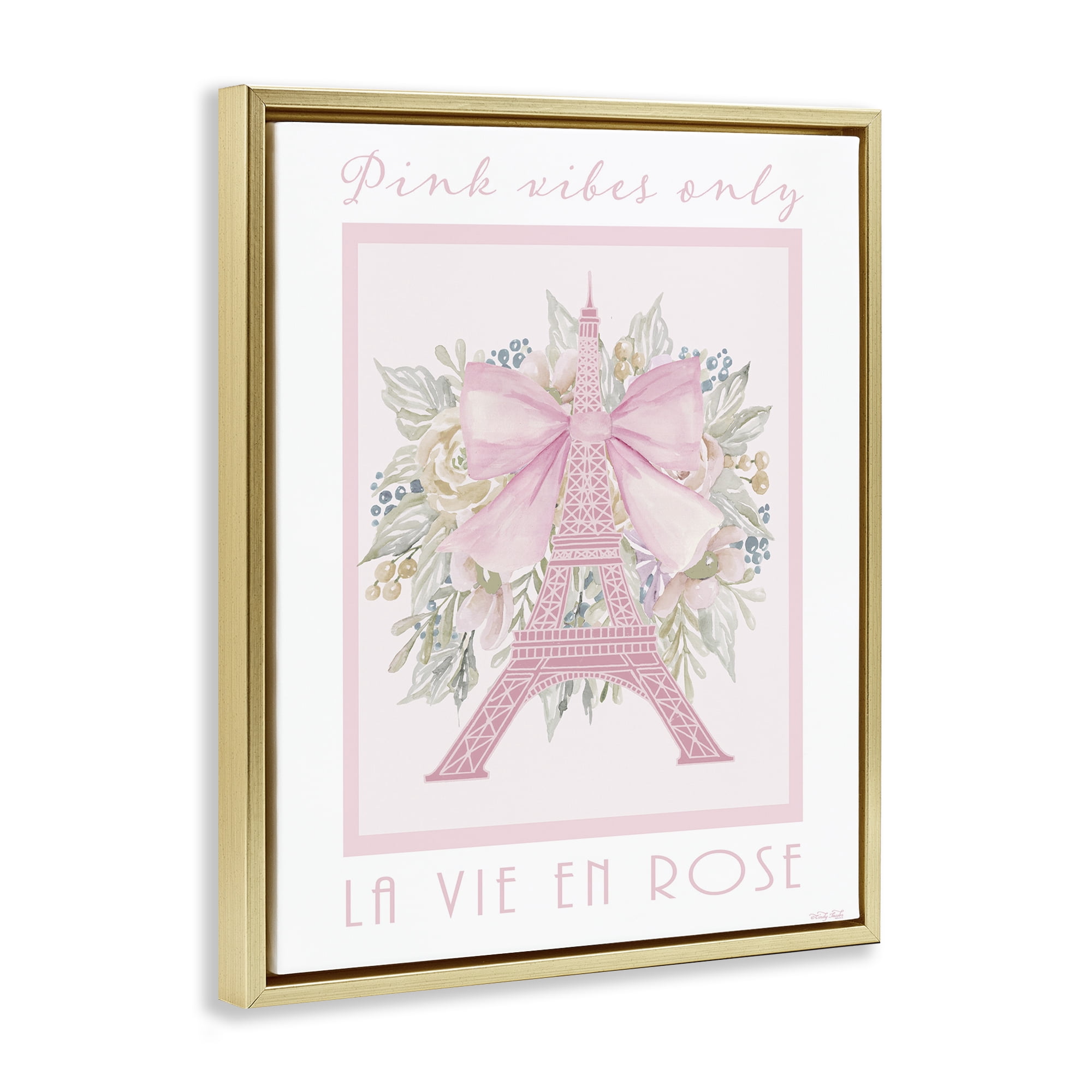 Stupell Industries Pink Vibes Only Paris Gold Framed Floater Canvas Wall Art, design by Cindy Jacobs