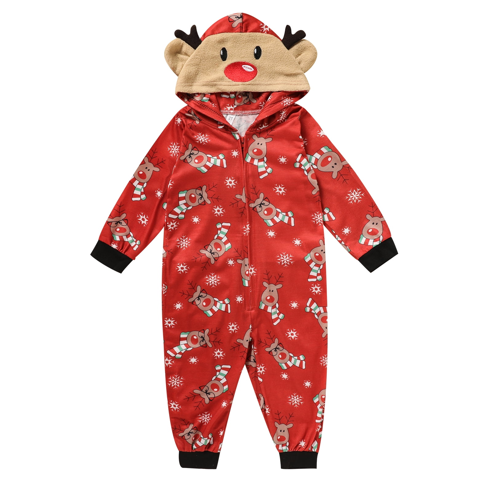 Viworld Christmas Family Matching Hoodie Pajamas Reindeer Romper Long Sleeve One Piece Jumpsuit Zipper Pjs for Adult Kids Baby