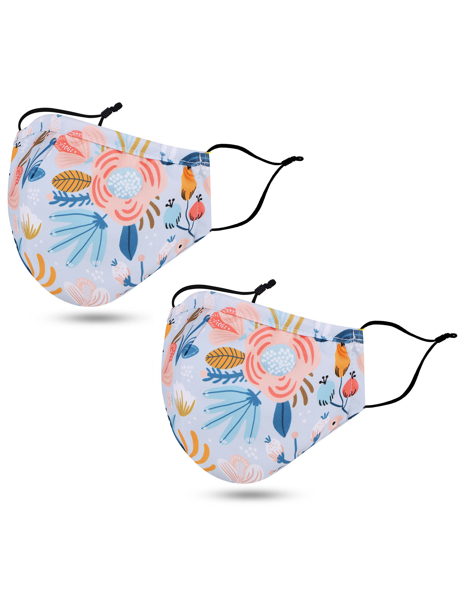 Face Masks Reusable Fabric Washable with Ear Loops, Pack 2_Blue Flower