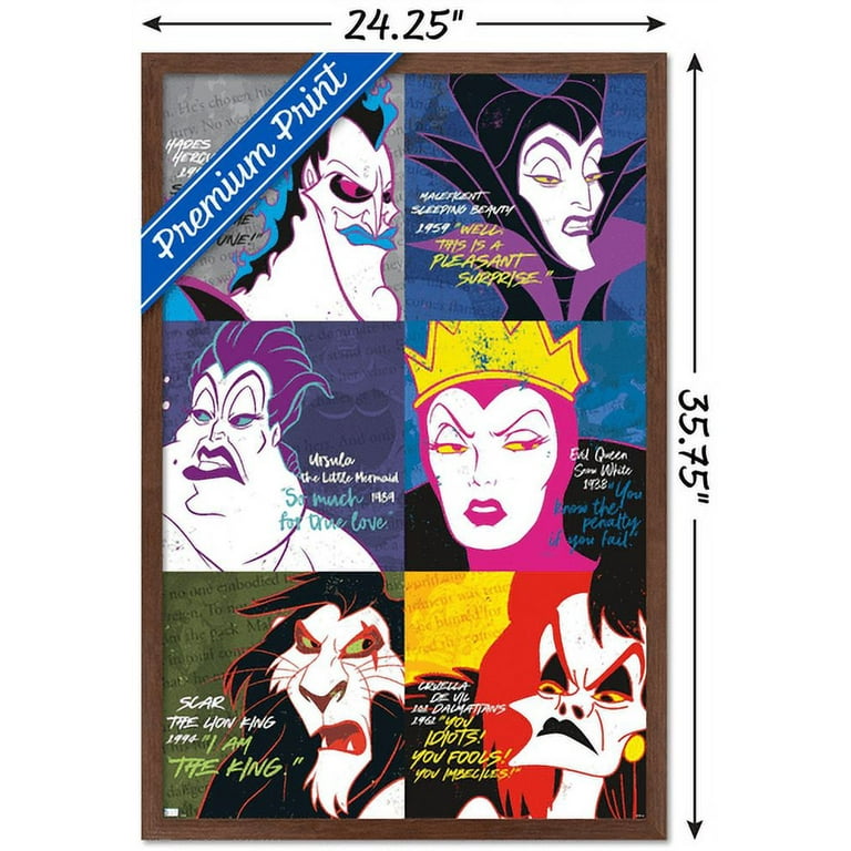 ディズニーVillains ポスター額入り Disney Villains - Grid Wall Poster, 22.375