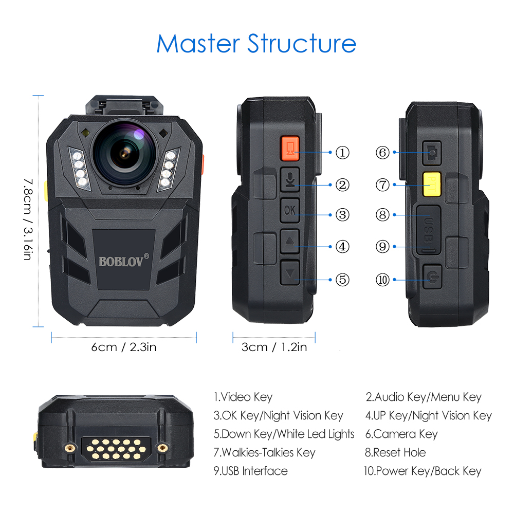BOBLOV WA7D HD 1296P 64GB 2.0" Night Vision Body Camera Recorder