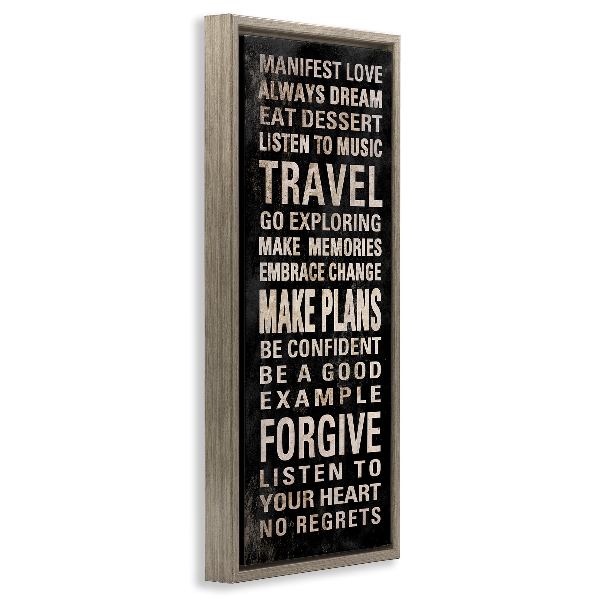 Stupell Industries Manifest Love Phrases Typography Painting Brown Floater Framed Art Print Wall Art, 11 x 25