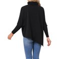 thumbnail image 3 of Women's Fall Tunic Tops Turtleneck Asymmetrical Hem Batwing Long Sleeve Loose Knit Blouse Dressy Casual Shirt S Black, 3 of 6