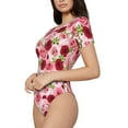 thumbnail image 2 of Haiem Rose Flowers Women's Crew Neck Short Sleeve Bodysuit Tops Stretchy Slim Basic-X-Large, 2 of 9