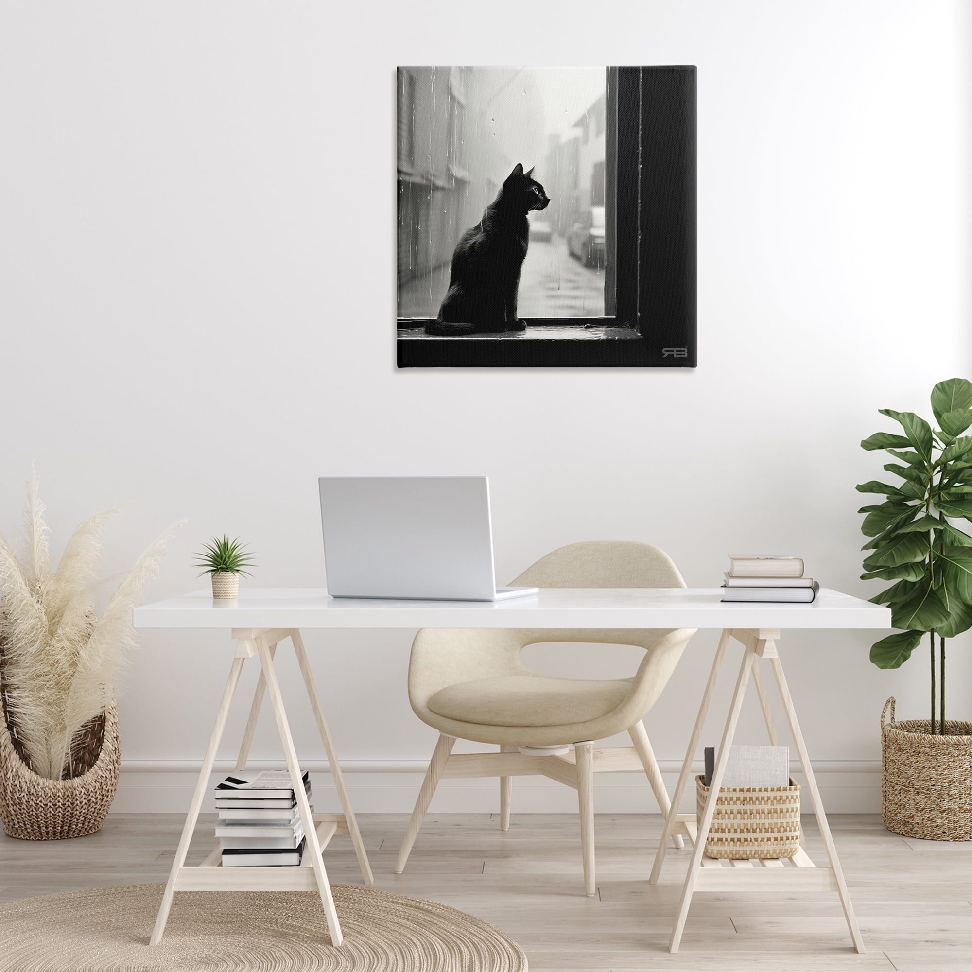 Stupell Industries Cat Gazing Rainy Window Animals & Insects Painting Gallery Wrapped Canvas Art Print Wall Art, 30 x 30