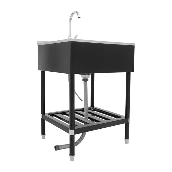 Freestanding Stainless Steel Utility Sink with Faucet & Storage Shelf, 25 x 22 x 34 Inch Single Basin Laundry Sink for Kitchen, Garage, Basement, 220LB Capacity