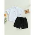 thumbnail image 2 of Lnzyyephy 2Pcs Toddler Boys Beach Outfits Short Sleeve Button Down Shirt and Striped Shorts Set Summer Clothes, 2 of 8