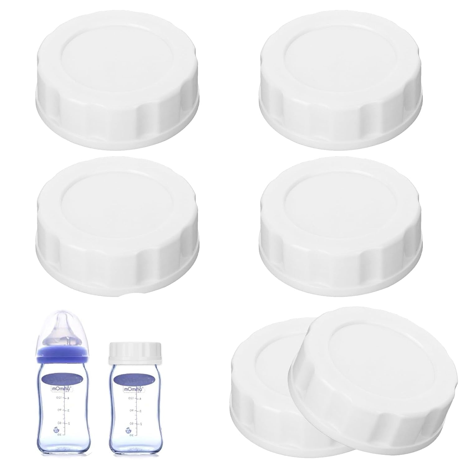 6 PCS Travel Bottle Caps Compatible with Lansinoh Bottles, Bottle Lids Replacement with Sealing Ring Compatible with MAM Wide-Mouth Bottles, Leak-Proof and Non-Slip Caps for Pigeon Bottles