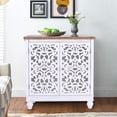 thumbnail image 3 of Alpha Joy 34"H Vintage Hollow Style Sideboard Buffet Cabinet with Adjustable Feet for Dining Room, Kitchen, Living Room, White, 3 of 6