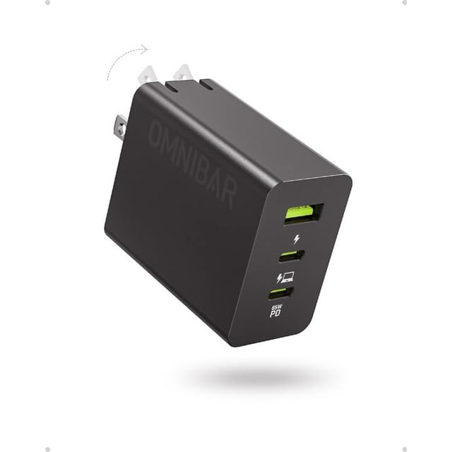 Cargador Omnibar USB C PD3.0 PPS de 65 W con 3 puertos para MacBook, color negro