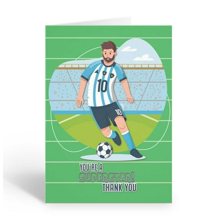 Soccer "Superstar" Thank You Note Card - 10 Thank You Note Cards and Envelopes -
