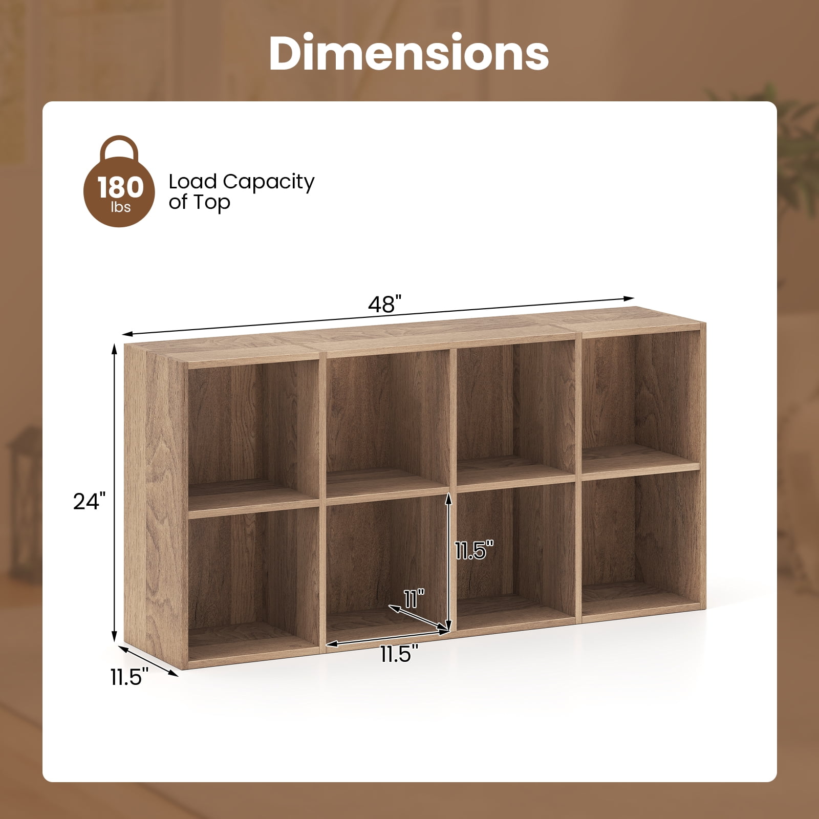 Costway 8-Cube Bookcase Bookshelf with 2 Anti-Tipping Kits Storage Organizer,Natural Natural
