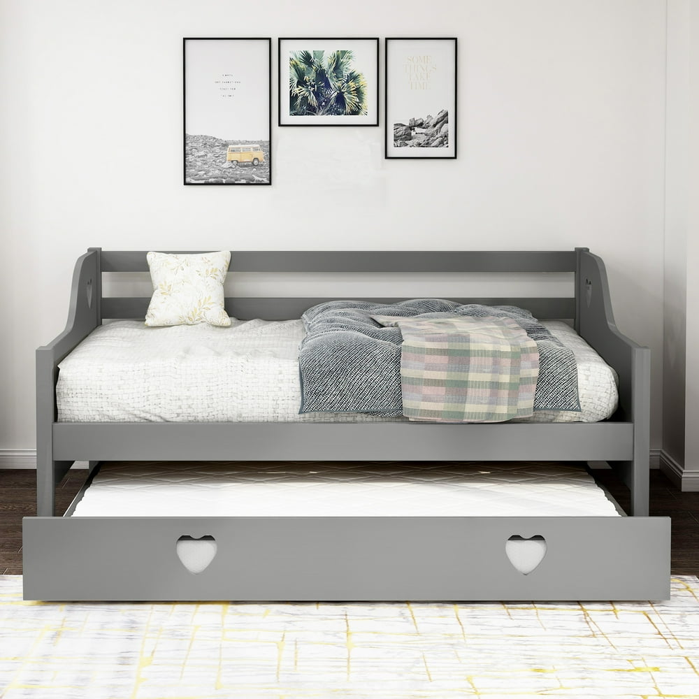 Twin Bed Frame, Twin Daybed Frame with Trundle, Heavy Duty Solid Wood
