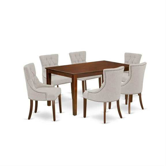 East West Furniture Capri 7-piece Wood Dining Set in Mahogany/Doeskin