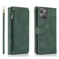 thumbnail image 2 of For Iphone 14 Zipper Wallet Bag Leather Case (Dark Green), iPhone 14, 2 of 6