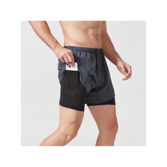 Mens 2 In 1 Running Shorts Quick Dry Athletic Shorts With Liner, Workout Shorts With Zip Pockets And Towel Loop Double-Layer Fitness Shorts To Prevent Exposure Gray Green S