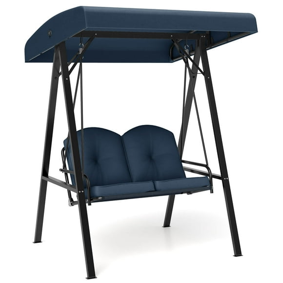 Costway Balançoire de Porche Extérieure pour 2 Personnes, Causeuse à Balançoire avec Support Métallique en A, Bleu Marine