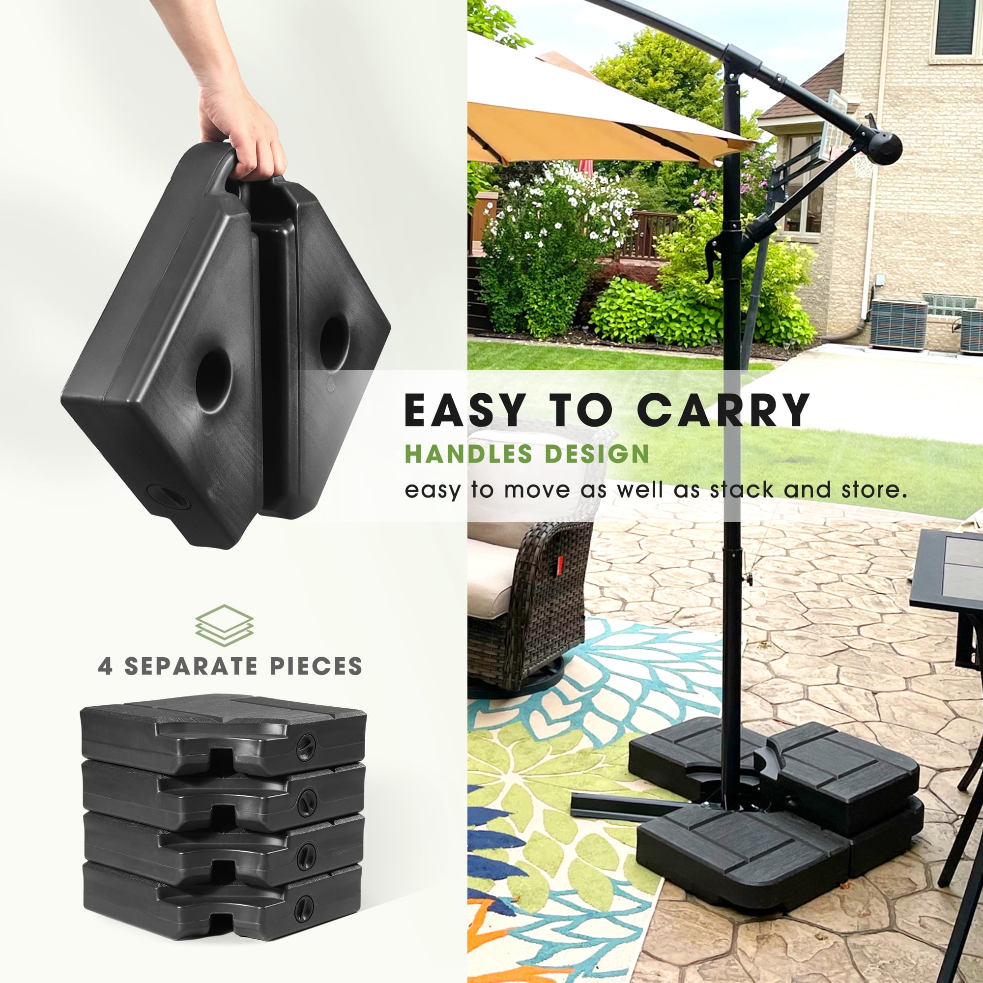 Scafild | 4-Piece Plastic Heavy Duty Water & Sand Filled Outdoor Offset Patio Umbrella Base-185lbs - Black