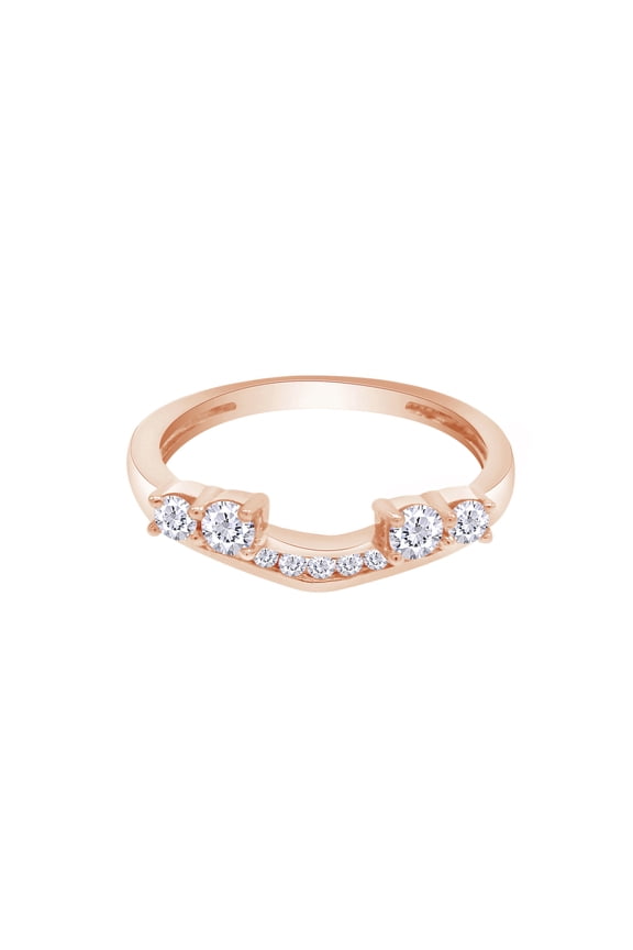 Round Cut White Cubic Zirconia 10k Rose Gold Solitaire Enhancer Guard Ring Size - 9