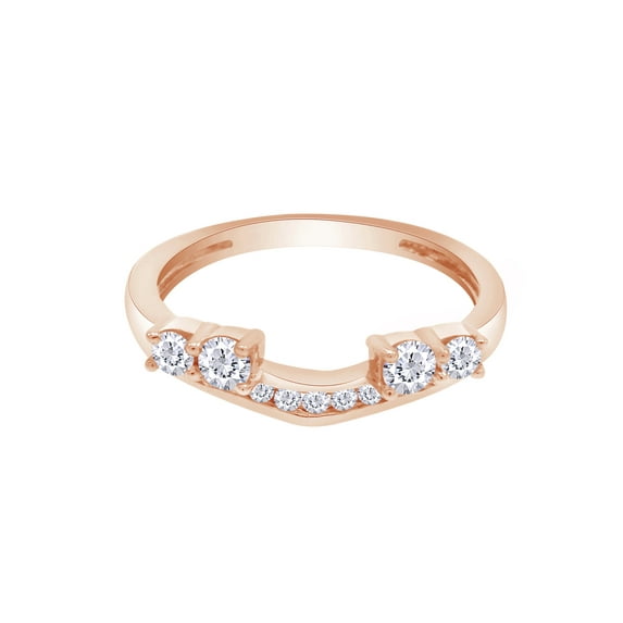 Round Cut White Cubic Zirconia 10k Rose Gold Solitaire Enhancer Guard Ring Size - 7.5