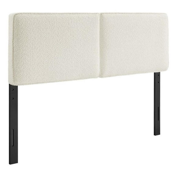 Pemberly Row Contemporary Boucle Fabric Queen Headboard in Cream