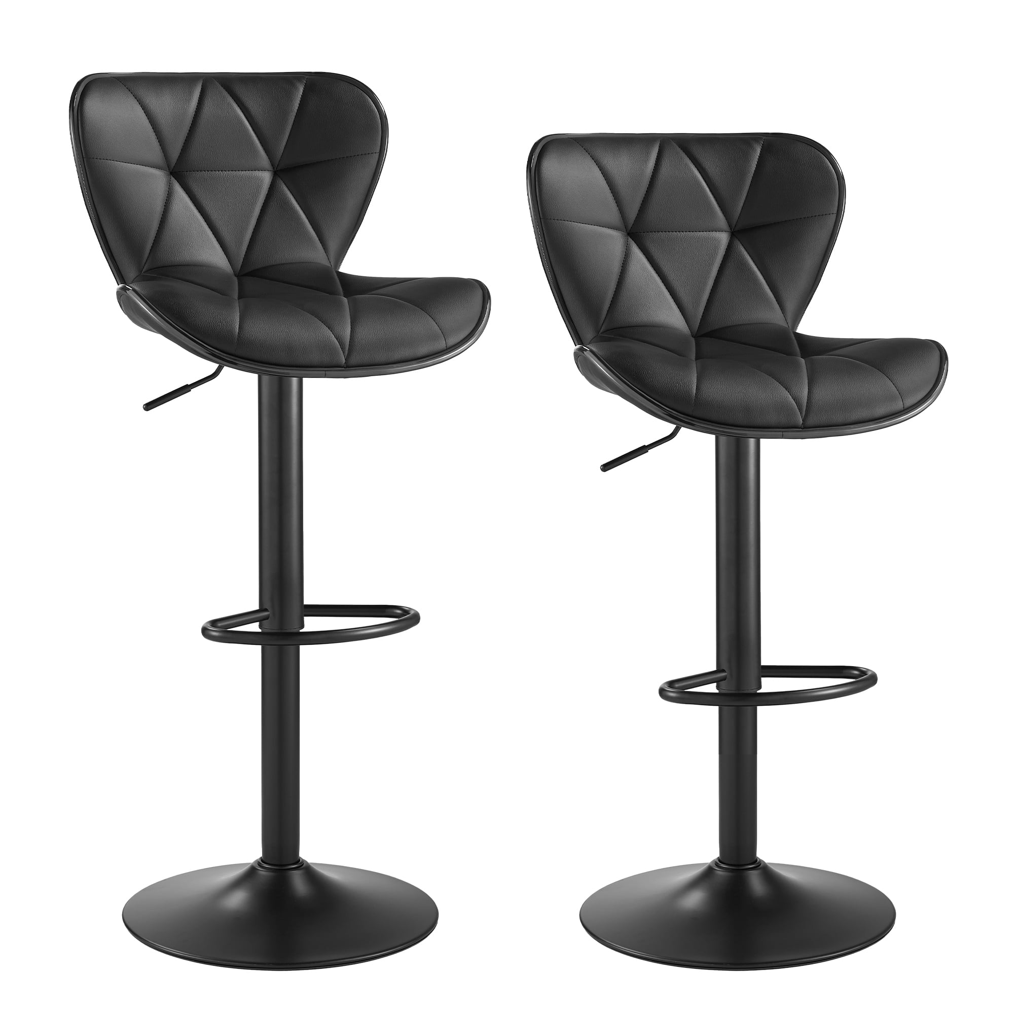 AUNEKIV Bar Stools Set of 2, Modern Swivel Counter Height Bar Stools, Adjustable Leather Bar Chairs with Backrest, Upholstered Armless Bar Height Stools, Island Chairs for Kitchen Counter, Black