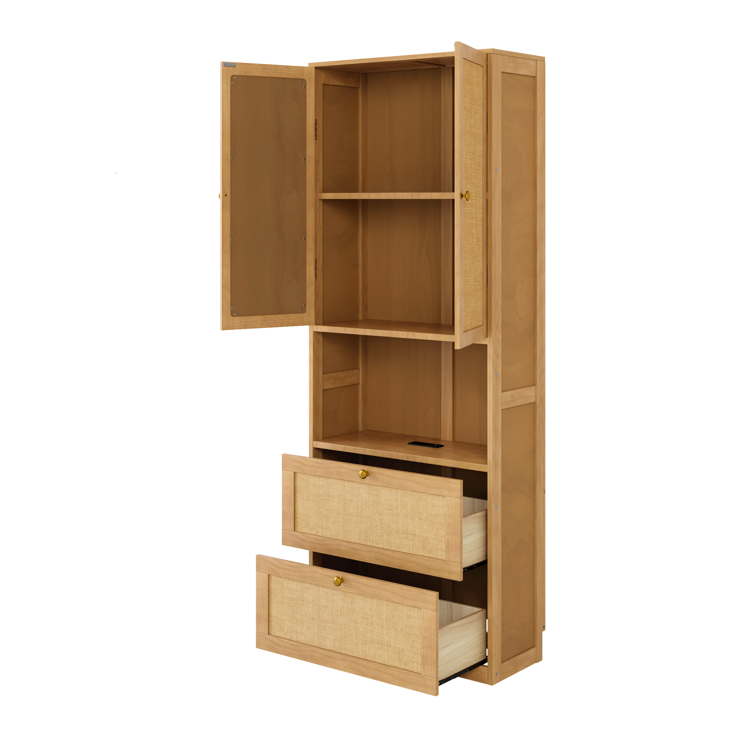 Euroco Modern 2 Door Armoires, Wood Wardrobe with Drawers, Cabinet and Shelves, White
