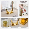 thumbnail image 5 of TesNus 7-Piece 63" Glass Dining Table Set, Tempered Glass Table with Gold Metal Base and 6 PU Leather Chairs for Dining Room, 5 of 7