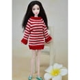 thumbnail image 2 of Suéter de punto de lana a rayas con hombros descubiertos para muñeca de moda para niña rojo, 2 of 9