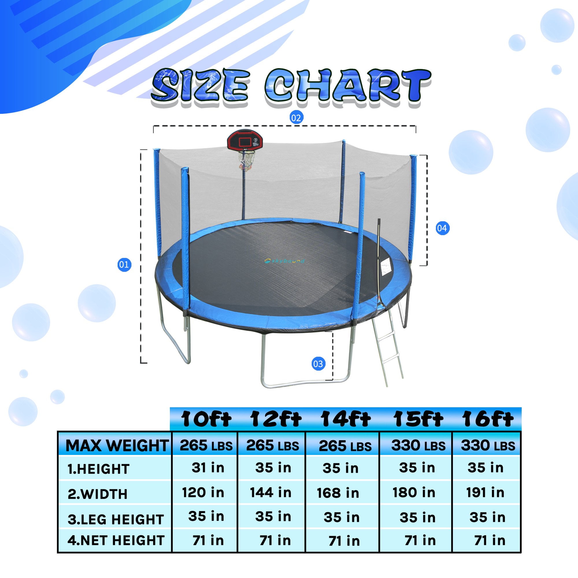 SkyBound 14ft Outdoor Trampoline with Enclosure Net for Kids and Adults - Blue