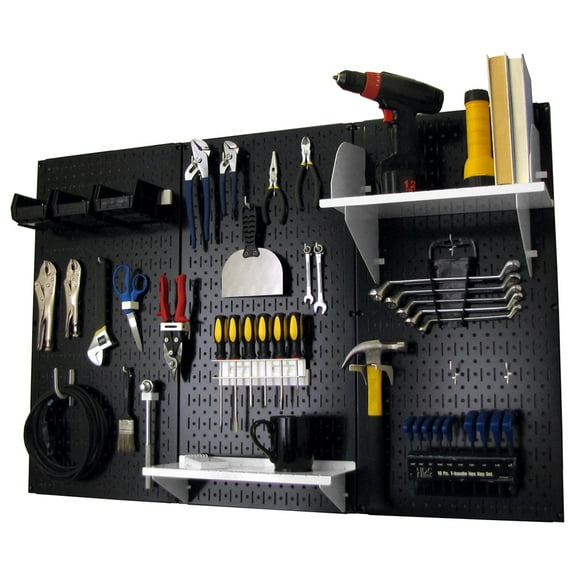 4ft Metal Pegboard Standard Tool Storage Kit - Black Toolboard & White Accessories