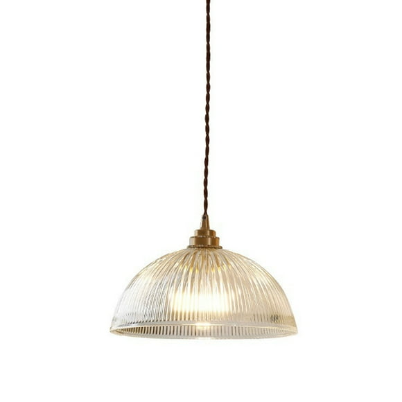 Clear Ribbed Glass Dome Pendant Light Fixture, Semicircle Transparent Glass Pendant Lamp, Vintage Farmhouse Pendant Light, Pendant Lighting for Kitchen Island Sink Dining Table Bar Entrance