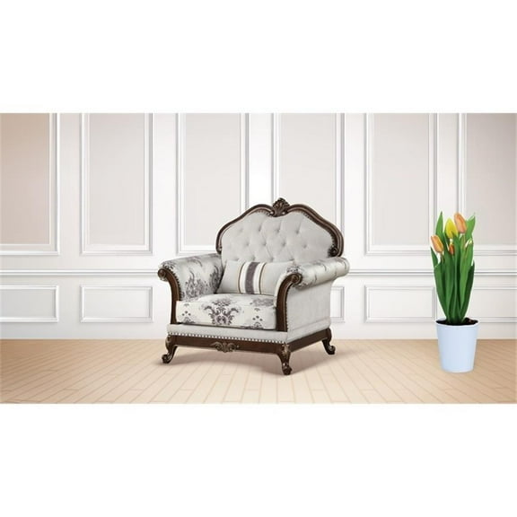 Gloria Traditional Style button tufted Chair made with wood in Ivory