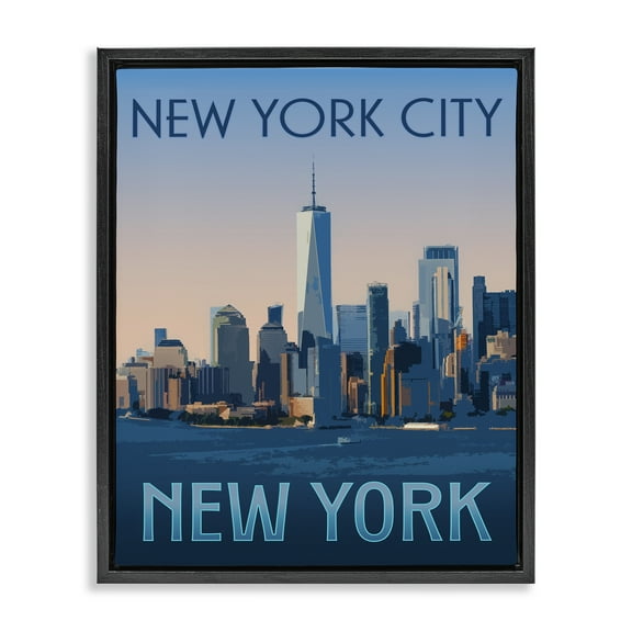 Stupell Industries New York Landmark Skyline Cityscapes Painting Black Floater Framed Canvas Art Print Wall Art, 17 x 21