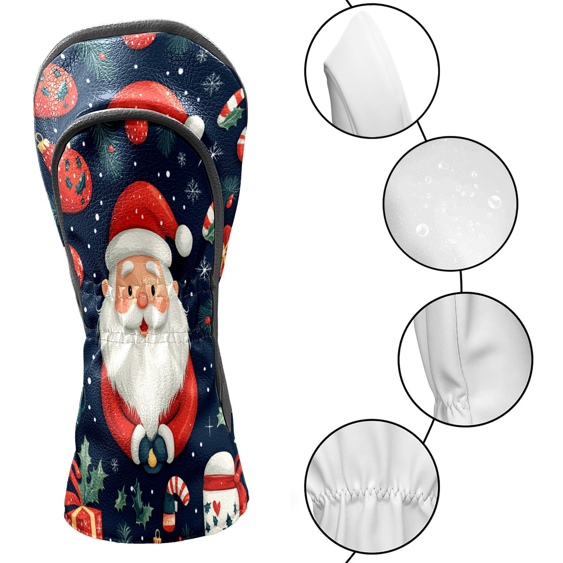 Golf Club Covers PU Leather Waterproof Head Covers for Fairway Woods Hybrids Santa Claus Unisex Fits Most Brands