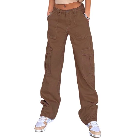 Button Fly Boyfriend Jeans for Women Mom Baggy Straight Leg Low Rise Cargo Vintage Long Denim Pants