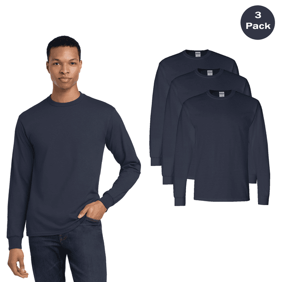 Gildan Men's DryBlend 50/50 Long Sleeve T-Shirt, Crew Neck Casual Classic Fit Tee, Navy, 3-pack S