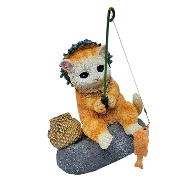 SDFGTstore Fishing Cats Sculpture for Indoor Outdoor Ornamentation Simulated Animal Figure