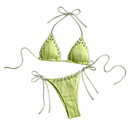 UTSJKR Bikini Sets for Women Sexy Cheeky Push up Triangle Top String Thong 2 Piece Bathing Suits Halter Ladies Swimsuit 2025 Green M