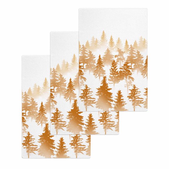 Burnt Orange Forest Kitchen Dish Towels for Drying Dishes Set of 3, Contemporary Silhouette Abstract Art Waffle Weave Microfiber Hand Tea Bathroom Towels Quick Dry & Absorbent Towel 15.7x23.6